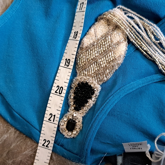 DEADSTOCK • Moda International • Vintage 90s Beaded Keyhole Stretch Blouse [M] - Picture 7 of 16